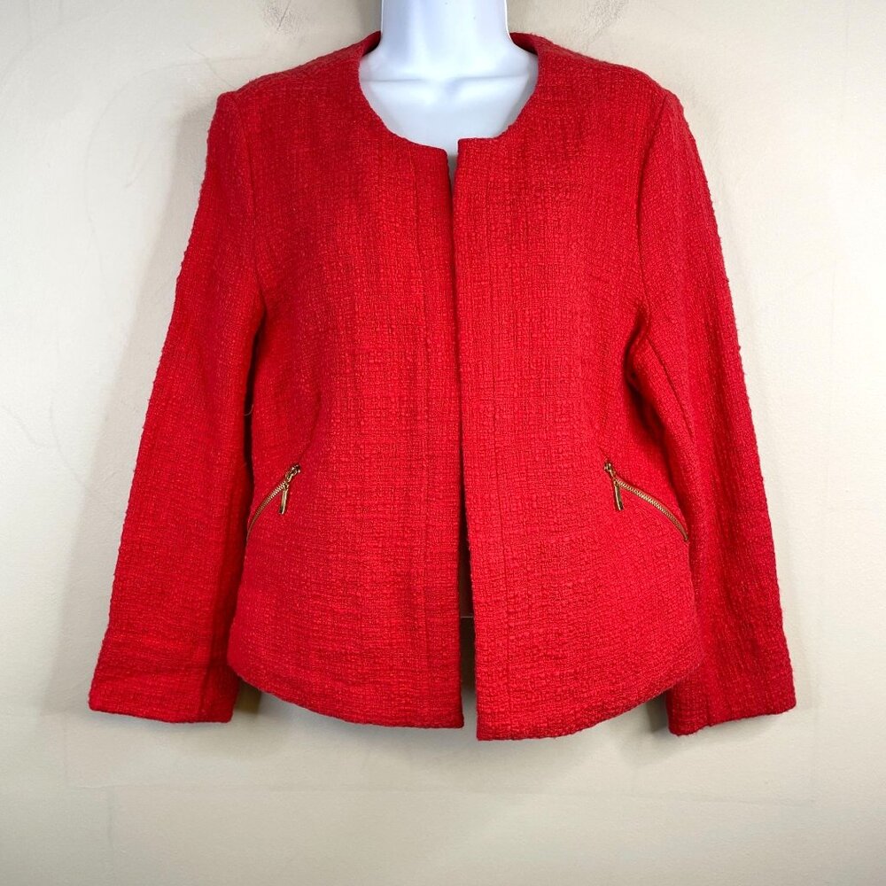 Alfani Womens Zip Front  Jacket Size 12 Poppy Red Career Blazer‎ Weekend Travel
